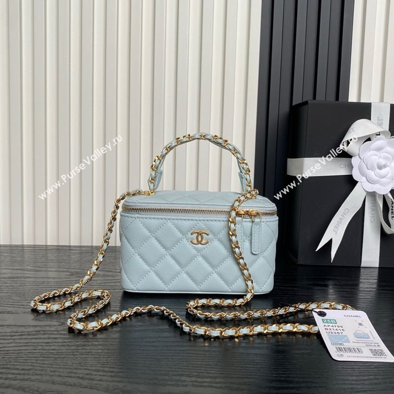 Chanel Grained Calfskin Vanity Case with Top Handle Light Blue 2025 AP4799 (yezi-250813005)