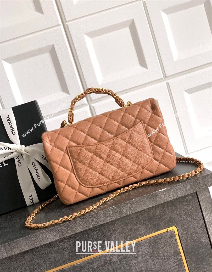 Chanel Grained Shiny Calfskin Small Flap Bag with Top Handle and Chain AS5702 Camel 2025 (yezi-250812121)