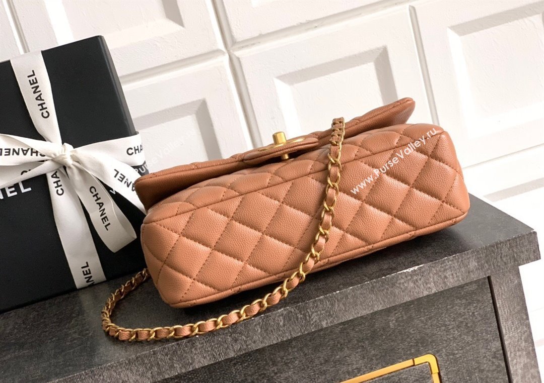 Chanel Grained Shiny Calfskin Small Flap Bag with Top Handle and Chain AS5702 Camel 2025 (yezi-250812121)