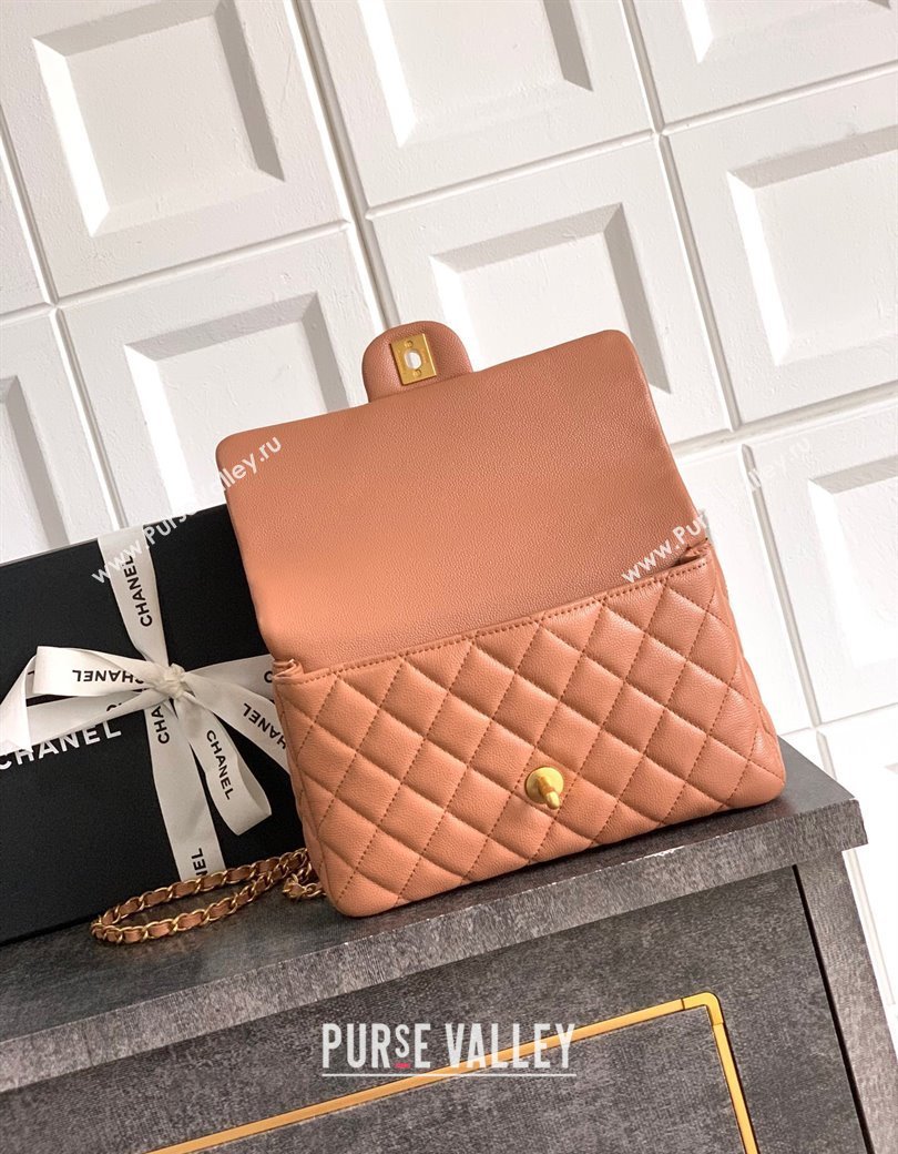 Chanel Grained Shiny Calfskin Small Flap Bag with Top Handle and Chain AS5702 Camel 2025 (yezi-250812121)