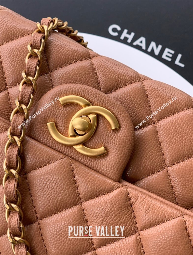 Chanel Grained Shiny Calfskin Small Flap Bag with Top Handle and Chain AS5702 Camel 2025 (yezi-250812121)