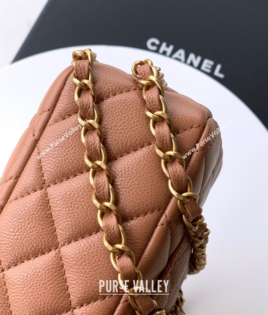 Chanel Grained Shiny Calfskin Small Flap Bag with Top Handle and Chain AS5702 Camel 2025 (yezi-250812121)