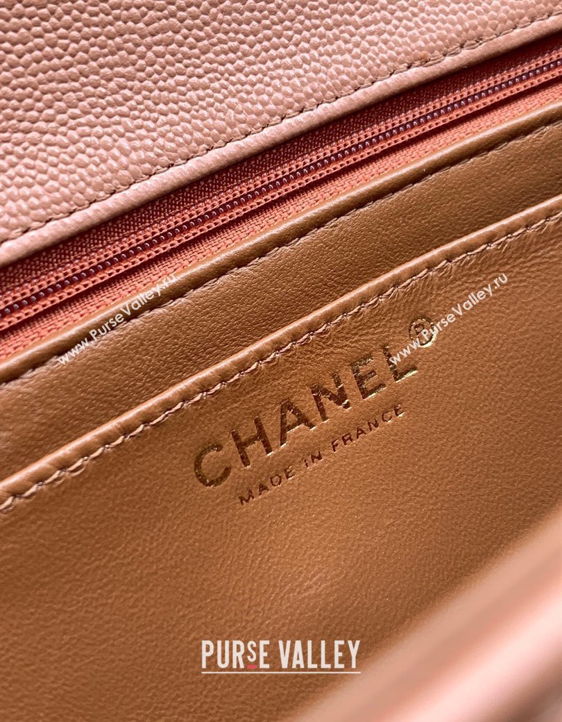 Chanel Grained Shiny Calfskin Small Flap Bag with Top Handle and Chain AS5702 Camel 2025 (yezi-250812121)