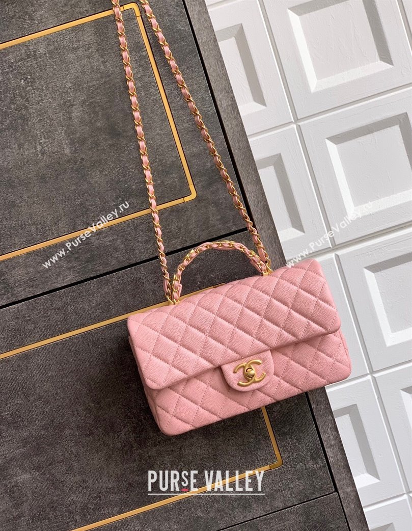 Chanel Grained Shiny Calfskin Small Flap Bag with Top Handle and Chain AS5702 Light Pink 2025 (yezi-250812122)