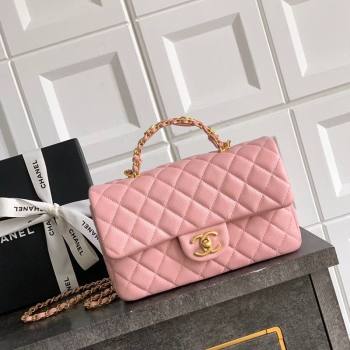 Chanel Grained Shiny Calfskin Small Flap Bag with Top Handle and Chain AS5702 Light Pink 2025 (yezi-250812122)