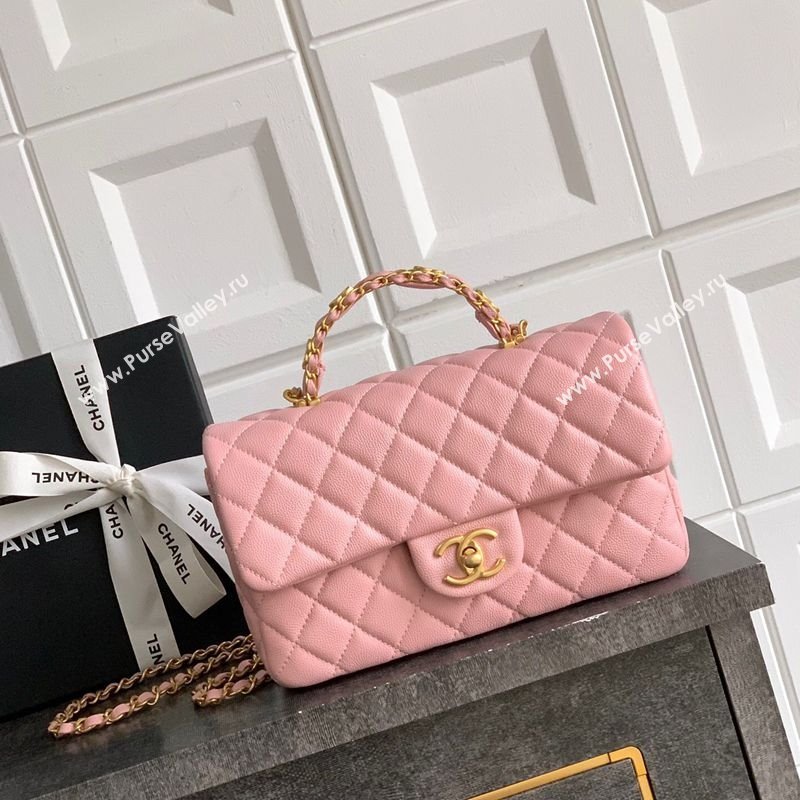 Chanel Grained Shiny Calfskin Small Flap Bag with Top Handle and Chain AS5702 Light Pink 2025 (yezi-250812122)