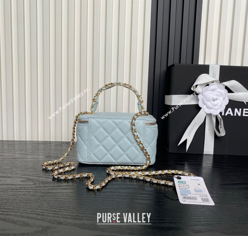 Chanel Grained Calfskin Vanity Case with Top Handle Light Blue 2025 AP4799 (yezi-250813005)