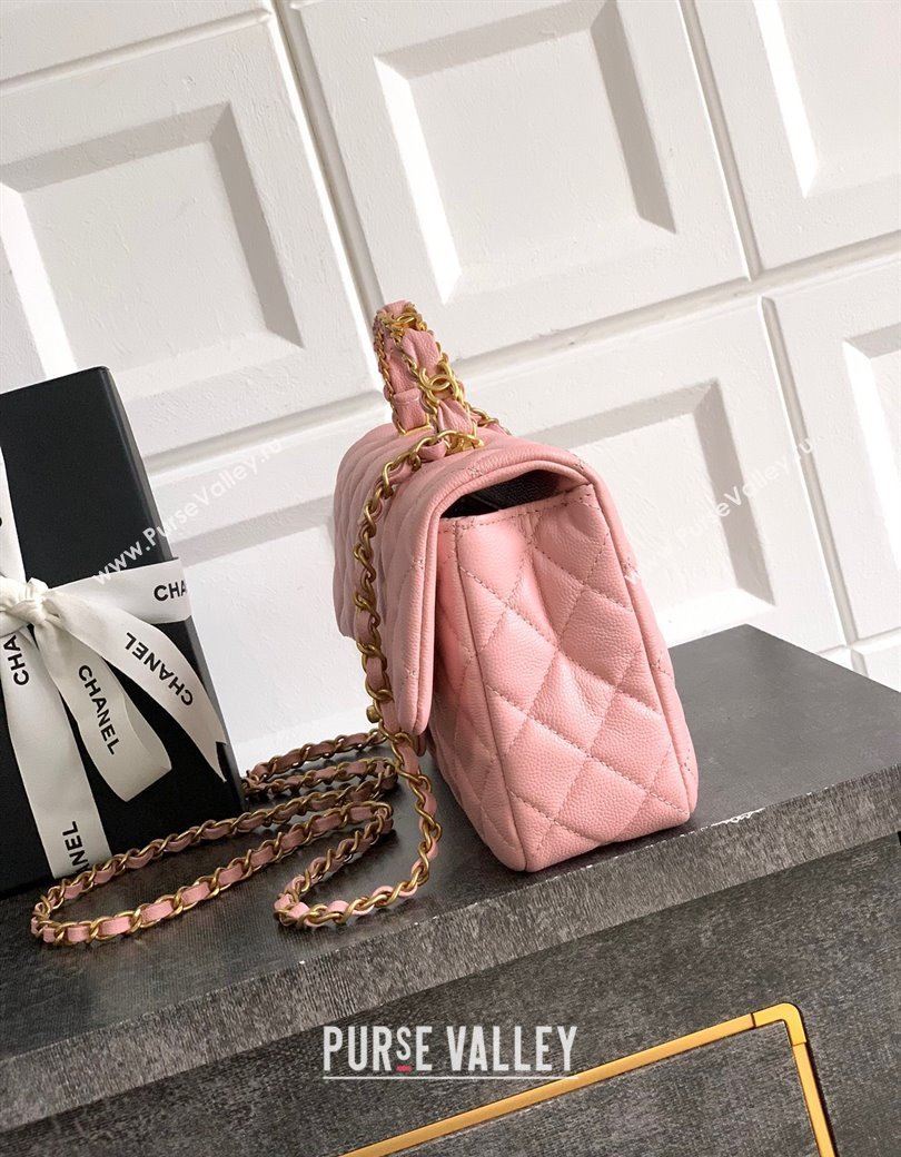 Chanel Grained Shiny Calfskin Small Flap Bag with Top Handle and Chain AS5702 Light Pink 2025 (yezi-250812122)