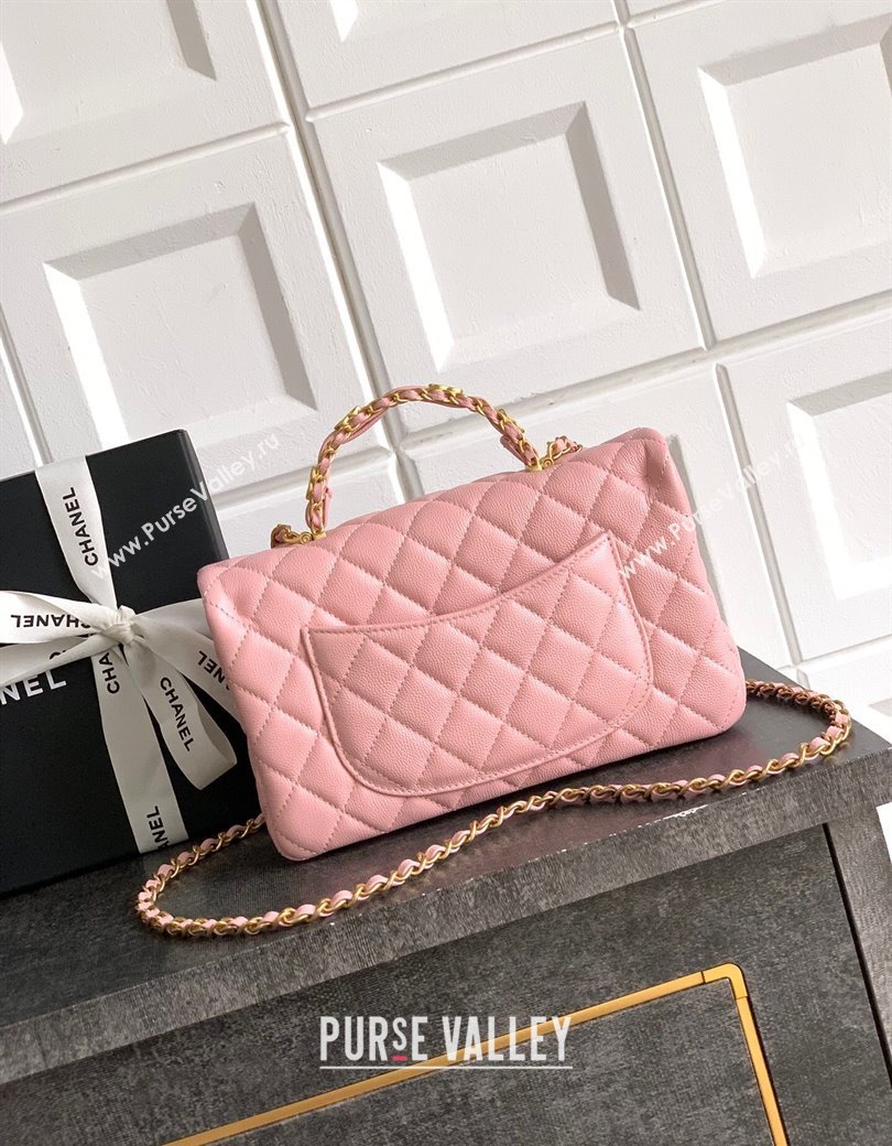 Chanel Grained Shiny Calfskin Small Flap Bag with Top Handle and Chain AS5702 Light Pink 2025 (yezi-250812122)