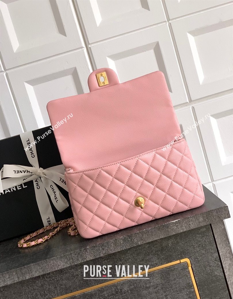 Chanel Grained Shiny Calfskin Small Flap Bag with Top Handle and Chain AS5702 Light Pink 2025 (yezi-250812122)