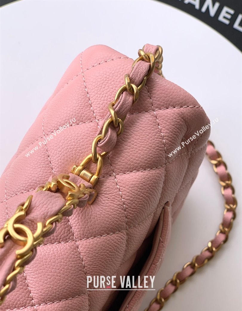 Chanel Grained Shiny Calfskin Small Flap Bag with Top Handle and Chain AS5702 Light Pink 2025 (yezi-250812122)