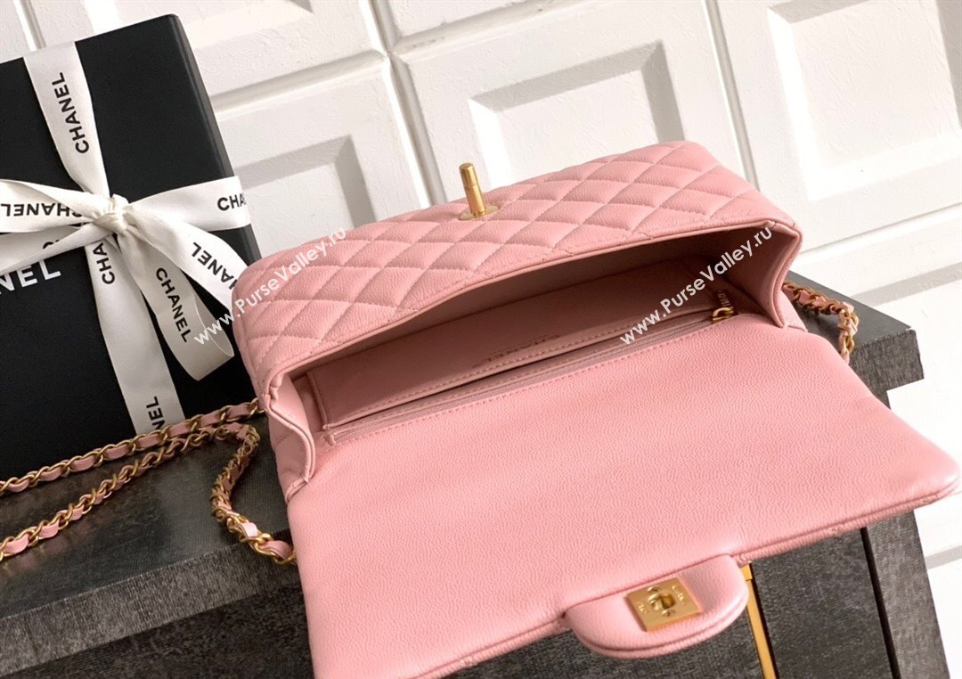 Chanel Grained Shiny Calfskin Small Flap Bag with Top Handle and Chain AS5702 Light Pink 2025 (yezi-250812122)