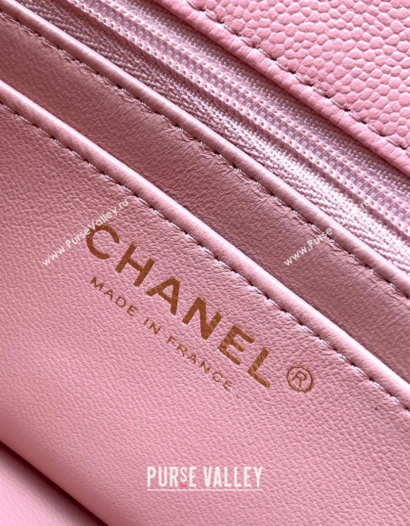 Chanel Grained Shiny Calfskin Small Flap Bag with Top Handle and Chain AS5702 Light Pink 2025 (yezi-250812122)