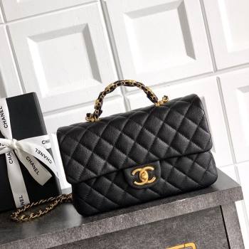 Chanel Grained Shiny Calfskin Small Flap Bag with Top Handle and Chain AS5702 Black 2025 (yezi-250812123)