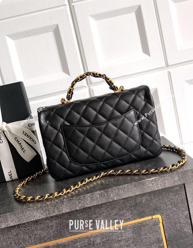 Chanel Grained Shiny Calfskin Small Flap Bag with Top Handle and Chain AS5702 Black 2025 (yezi-250812123)