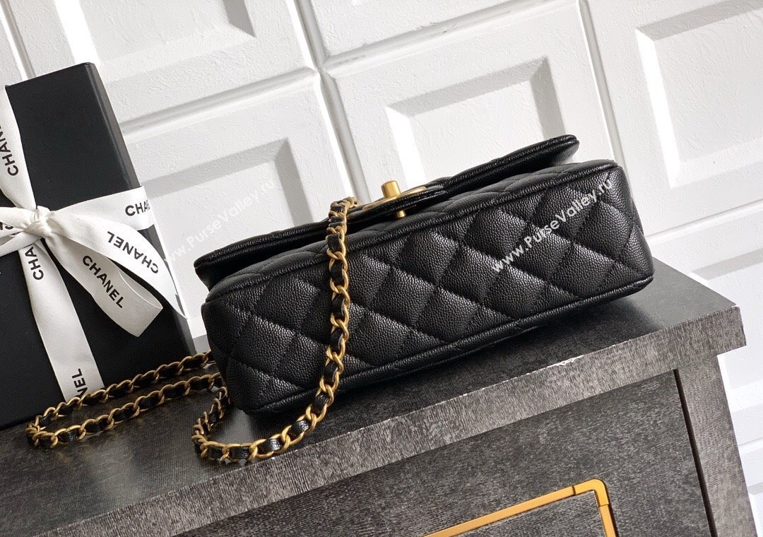 Chanel Grained Shiny Calfskin Small Flap Bag with Top Handle and Chain AS5702 Black 2025 (yezi-250812123)