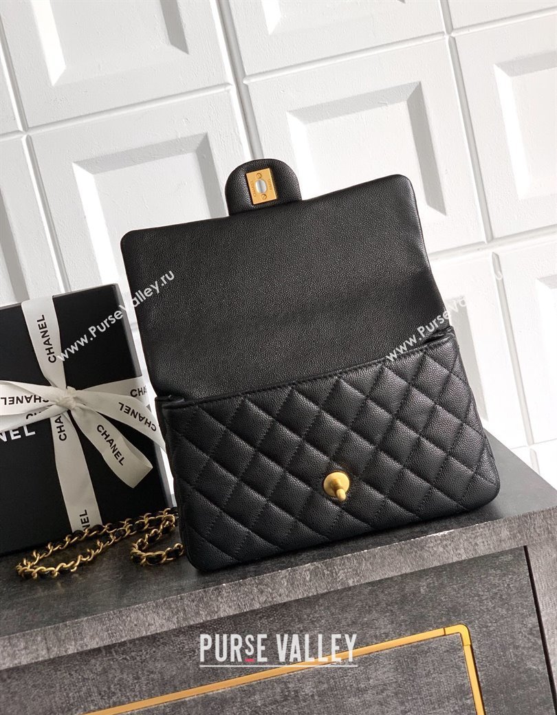 Chanel Grained Shiny Calfskin Small Flap Bag with Top Handle and Chain AS5702 Black 2025 (yezi-250812123)