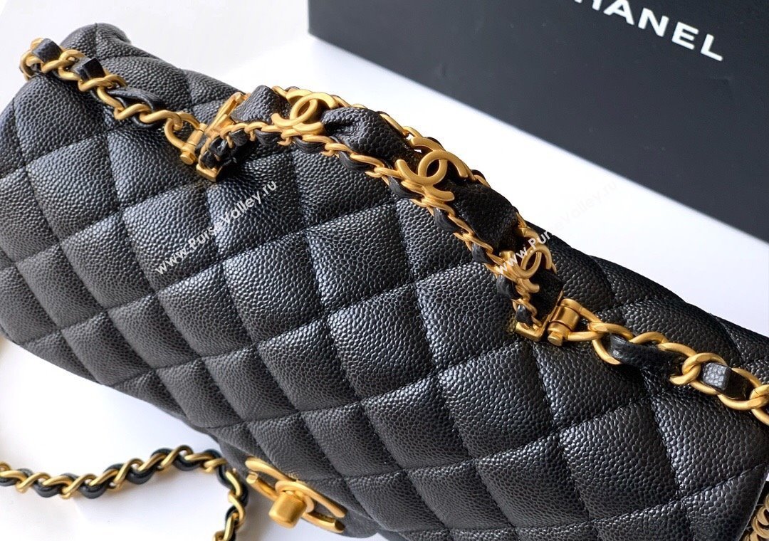 Chanel Grained Shiny Calfskin Small Flap Bag with Top Handle and Chain AS5702 Black 2025 (yezi-250812123)