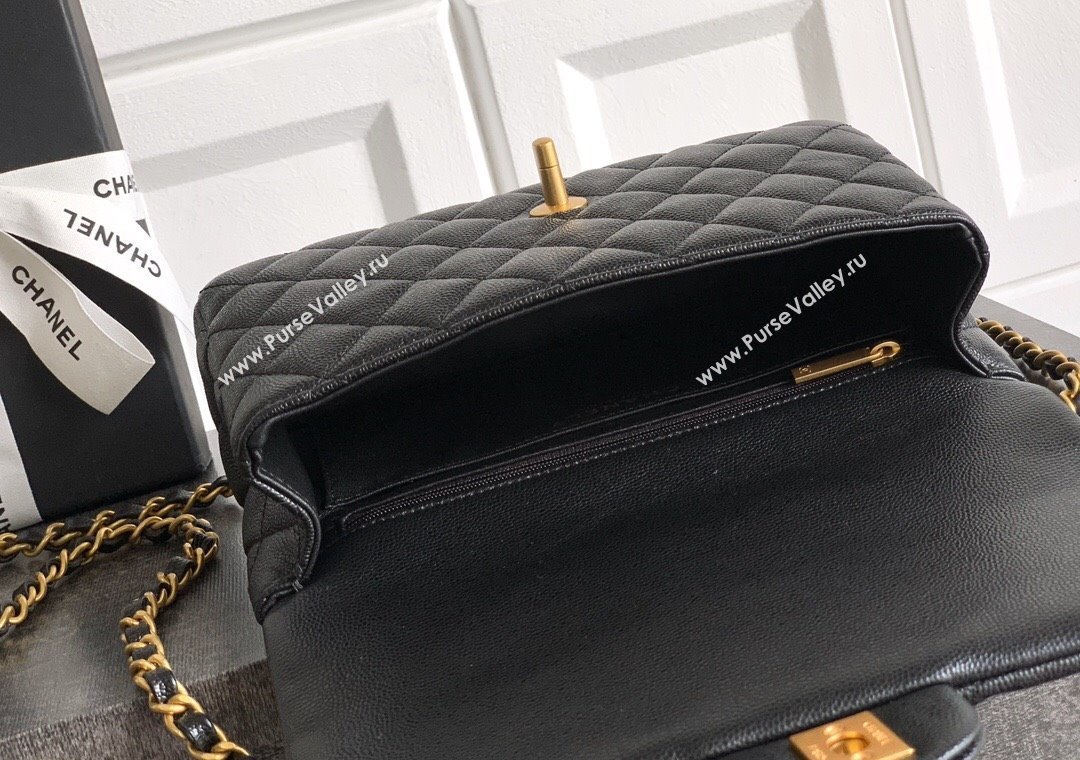 Chanel Grained Shiny Calfskin Small Flap Bag with Top Handle and Chain AS5702 Black 2025 (yezi-250812123)