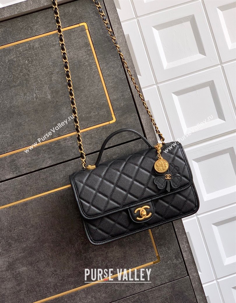 Chanel Grained Shiny Calfskin Flap Bag with Top Handle AS3653 Black 2025 (yezi-250813025)