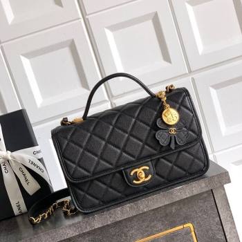 Chanel Grained Shiny Calfskin Flap Bag with Top Handle AS3653 Black 2025 (yezi-250813025)