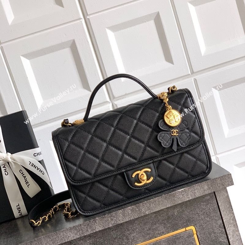 Chanel Grained Shiny Calfskin Flap Bag with Top Handle AS3653 Black 2025 (yezi-250813025)