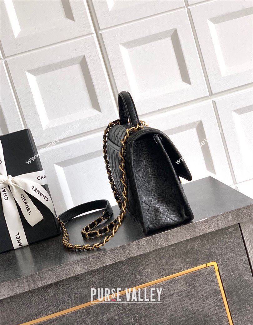 Chanel Grained Shiny Calfskin Flap Bag with Top Handle AS3653 Black 2025 (yezi-250813025)