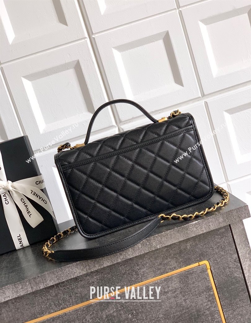 Chanel Grained Shiny Calfskin Flap Bag with Top Handle AS3653 Black 2025 (yezi-250813025)