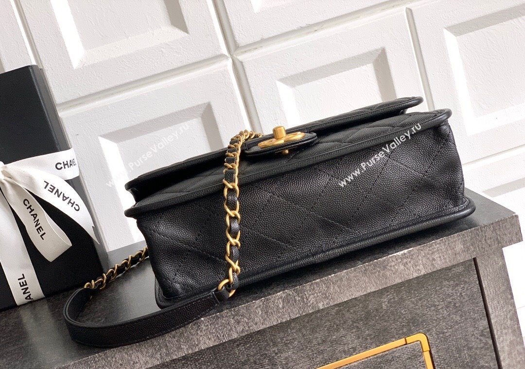 Chanel Grained Shiny Calfskin Flap Bag with Top Handle AS3653 Black 2025 (yezi-250813025)