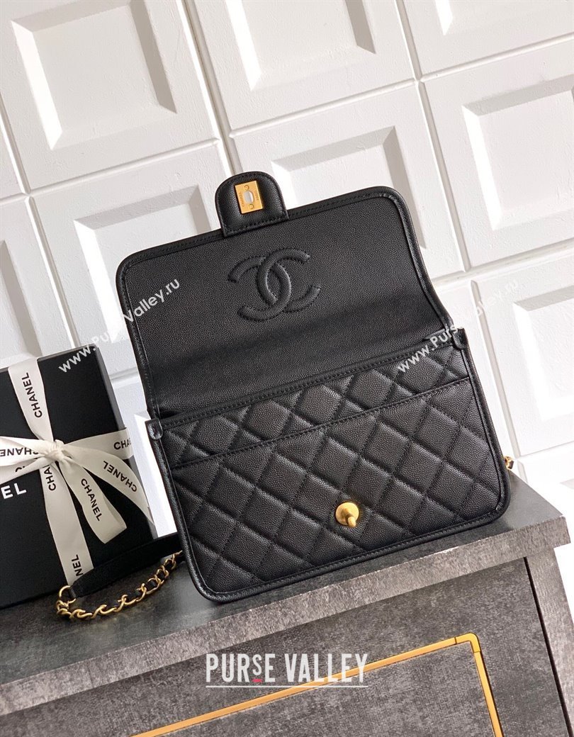 Chanel Grained Shiny Calfskin Flap Bag with Top Handle AS3653 Black 2025 (yezi-250813025)