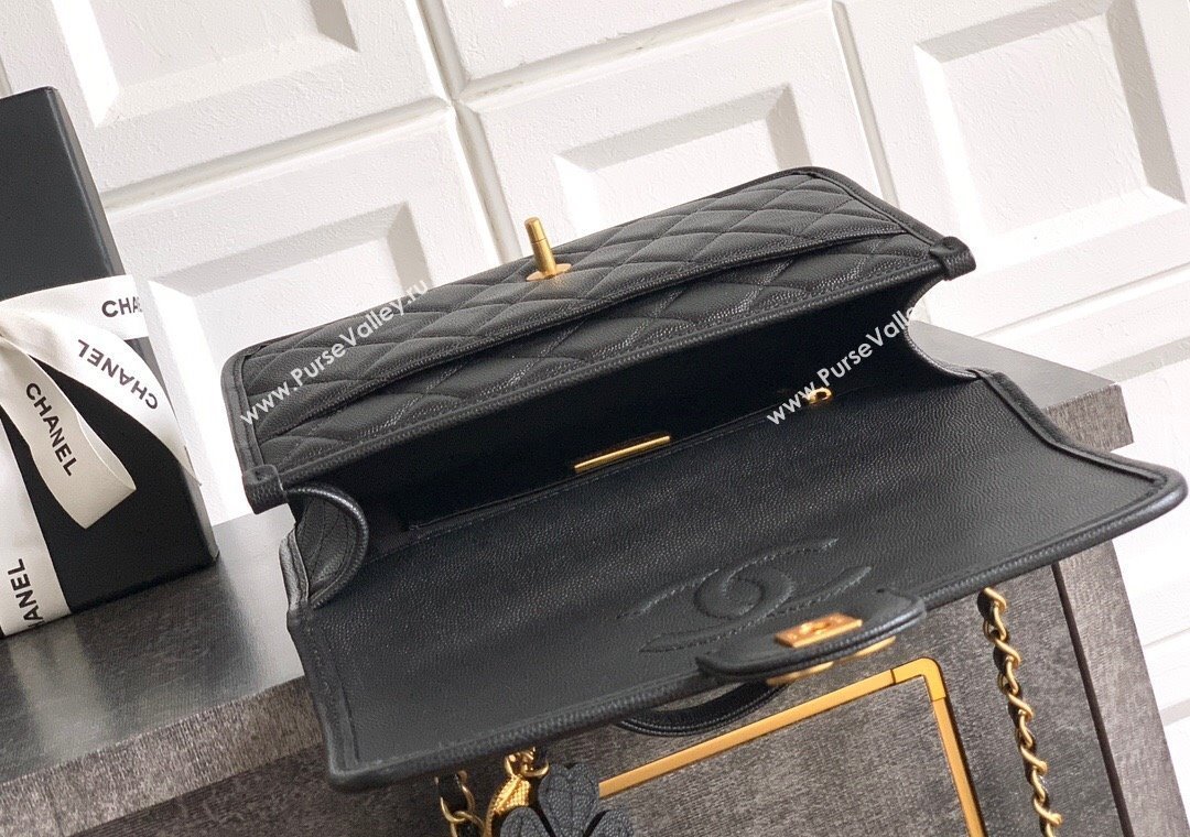 Chanel Grained Shiny Calfskin Flap Bag with Top Handle AS3653 Black 2025 (yezi-250813025)