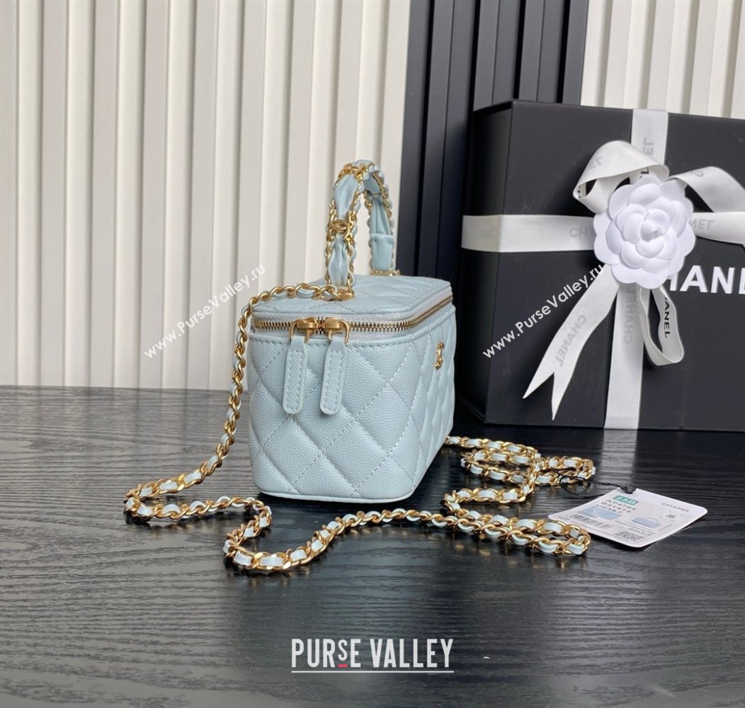 Chanel Grained Calfskin Vanity Case with Top Handle Light Blue 2025 AP4799 (yezi-250813005)