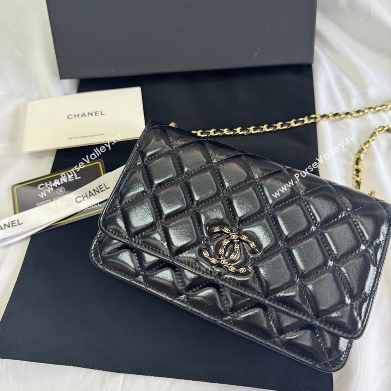 Chanel Shiny Lambskin Wallet On Chain WOC Black AP4694 2025 (yezi-250813026)