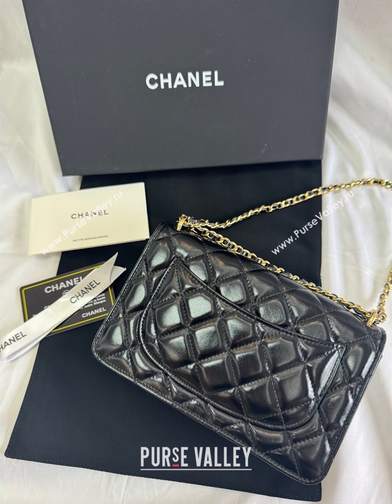 Chanel Shiny Lambskin Wallet On Chain WOC Black AP4694 2025 (yezi-250813026)