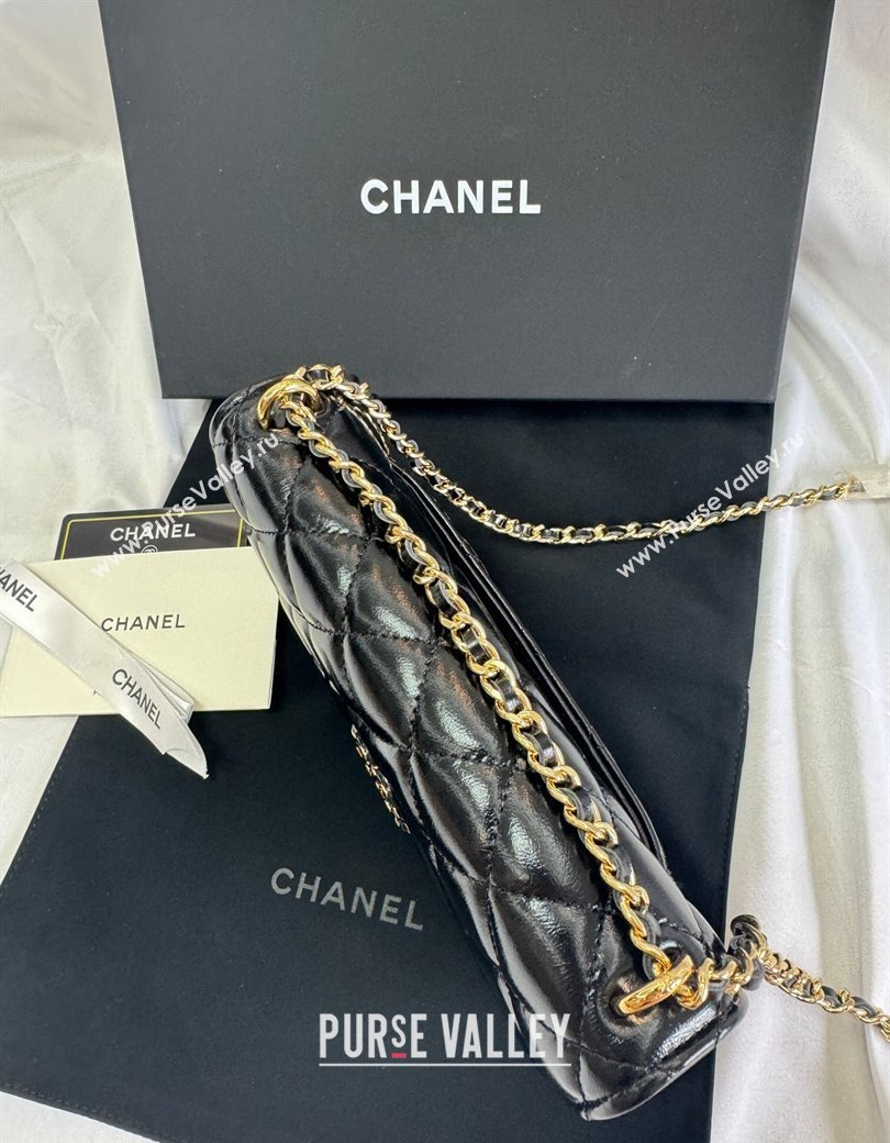 Chanel Shiny Lambskin Wallet On Chain WOC Black AP4694 2025 (yezi-250813026)