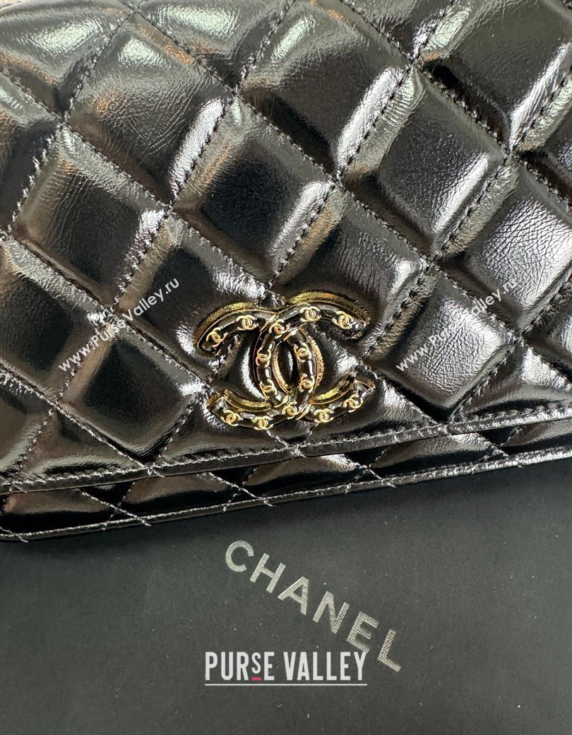 Chanel Shiny Lambskin Wallet On Chain WOC Black AP4694 2025 (yezi-250813026)