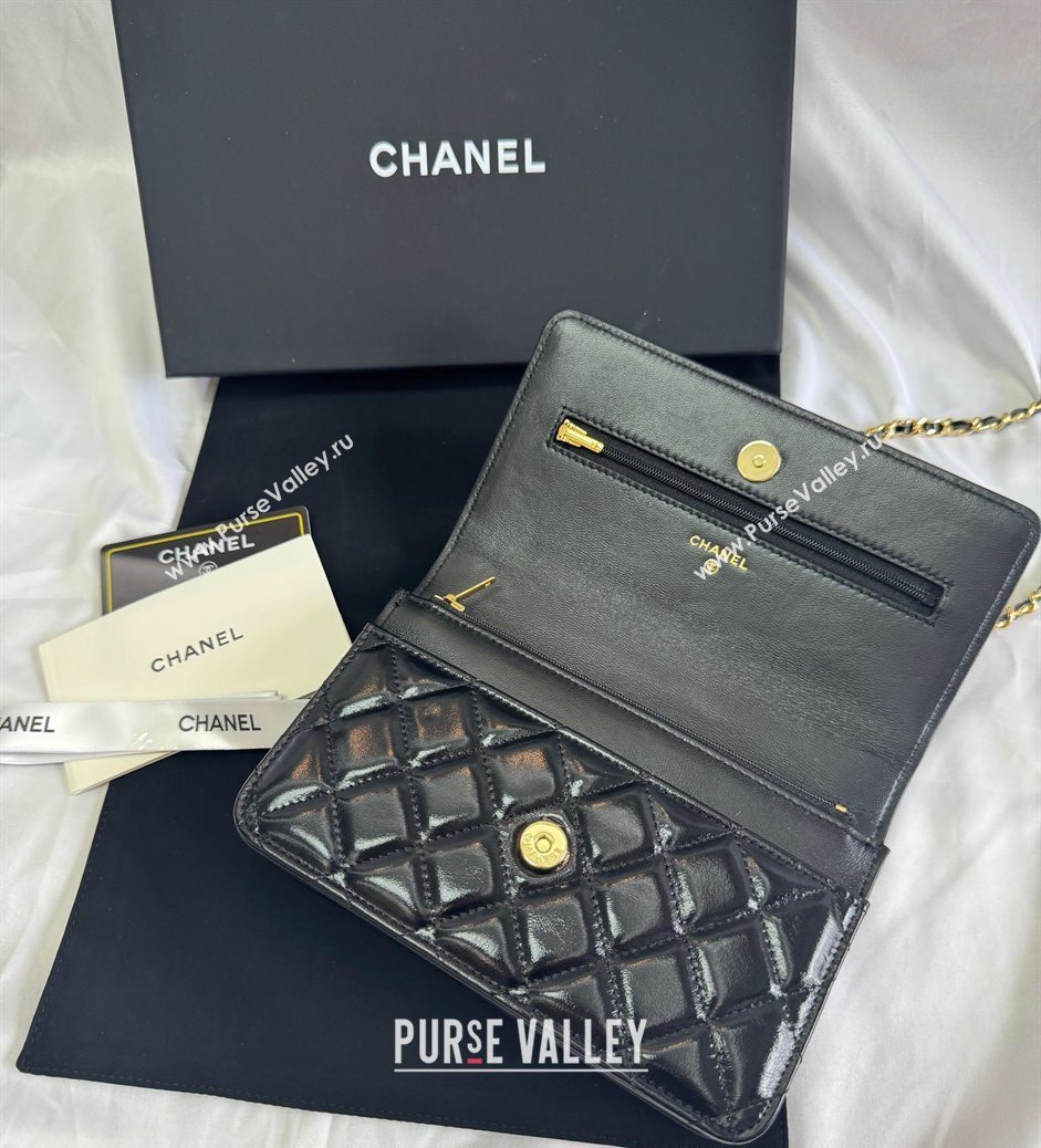 Chanel Shiny Lambskin Wallet On Chain WOC Black AP4694 2025 (yezi-250813026)
