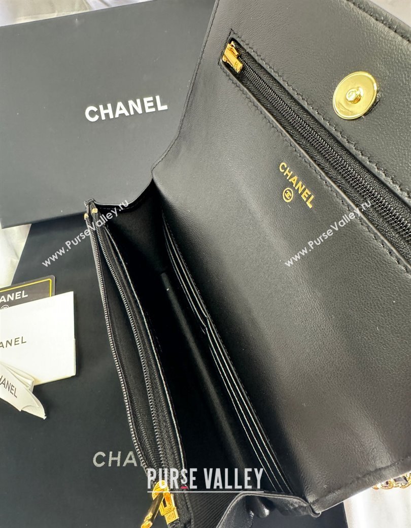 Chanel Shiny Lambskin Wallet On Chain WOC Black AP4694 2025 (yezi-250813026)