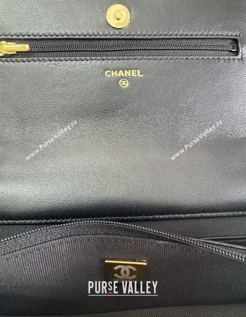 Chanel Shiny Lambskin Wallet On Chain WOC Black AP4694 2025 (yezi-250813026)