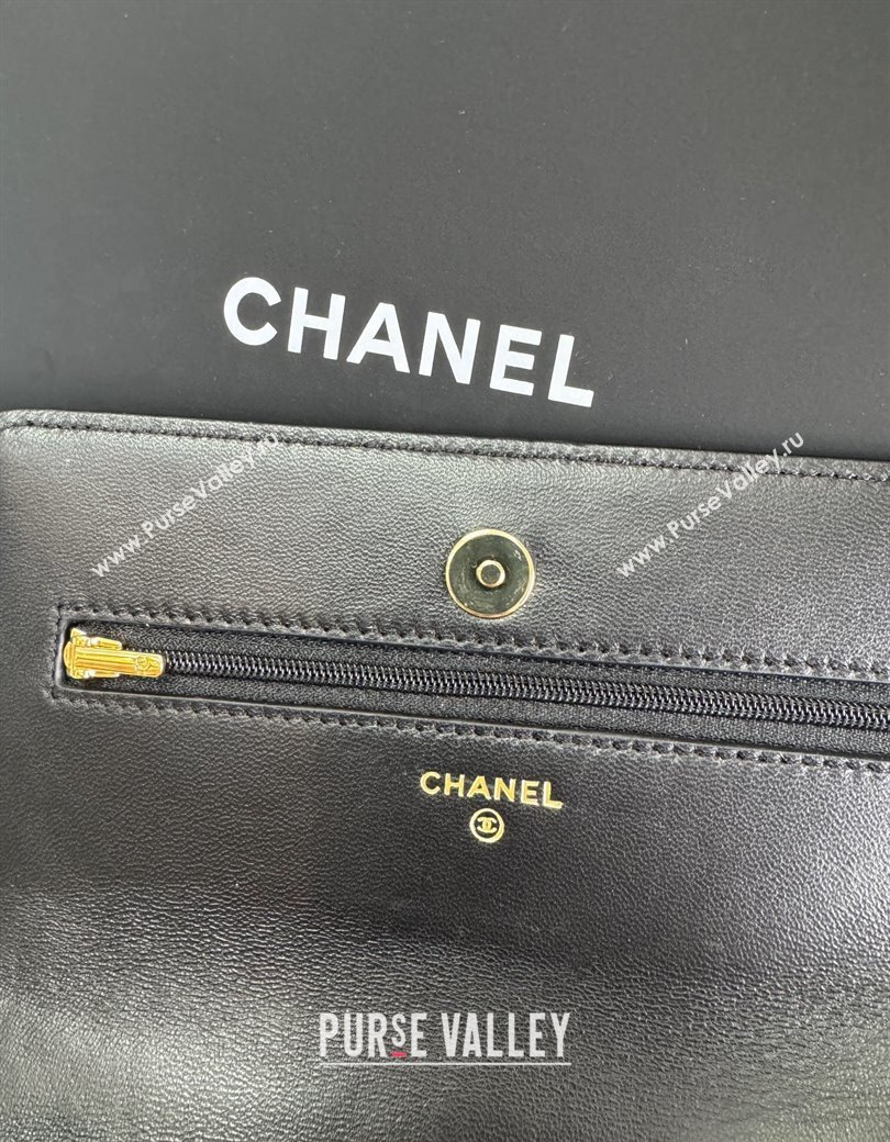 Chanel Shiny Lambskin Wallet On Chain WOC Black AP4694 2025 (yezi-250813026)