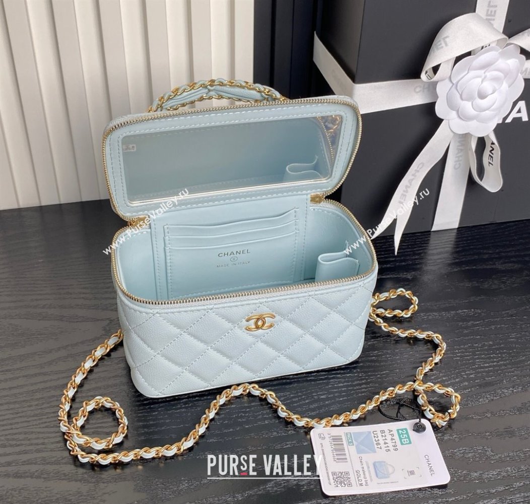 Chanel Grained Calfskin Vanity Case with Top Handle Light Blue 2025 AP4799 (yezi-250813005)