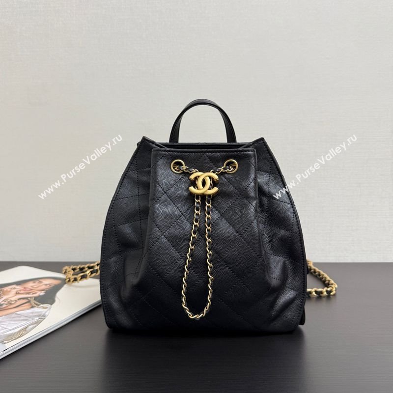 Chanel Grained Calfskin 25 Medium Backpack Bag Black 2025 AS5600 (yezi-250813006)