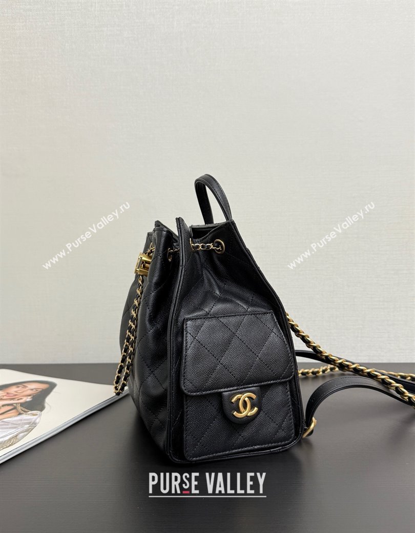 Chanel Grained Calfskin 25 Medium Backpack Bag Black 2025 AS5600 (yezi-250813006)