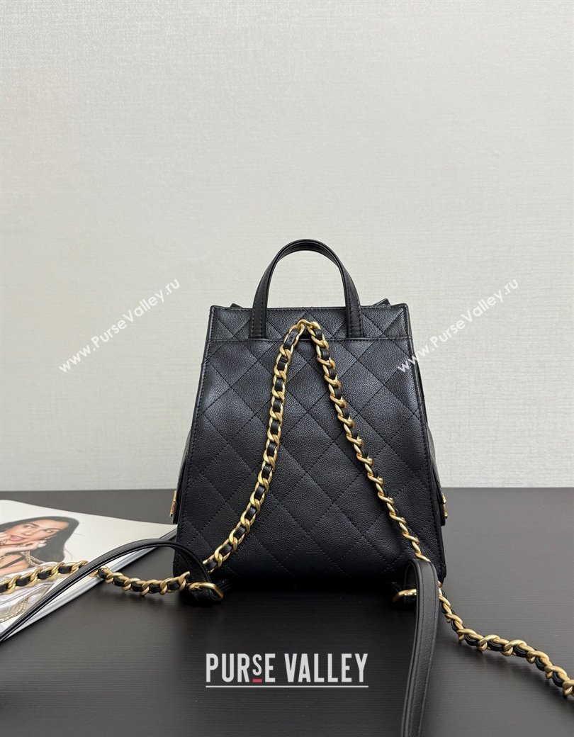 Chanel Grained Calfskin 25 Medium Backpack Bag Black 2025 AS5600 (yezi-250813006)