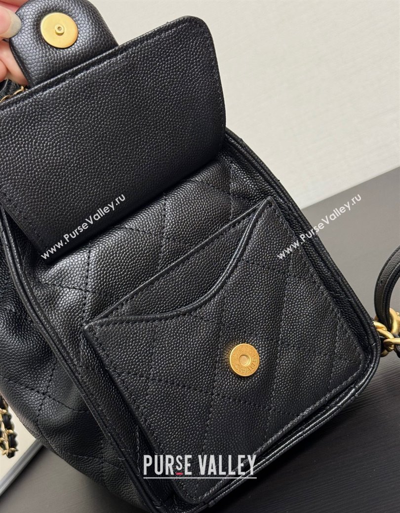 Chanel Grained Calfskin 25 Medium Backpack Bag Black 2025 AS5600 (yezi-250813006)