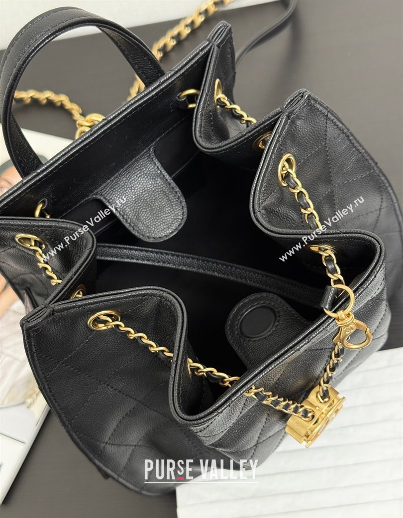 Chanel Grained Calfskin 25 Medium Backpack Bag Black 2025 AS5600 (yezi-250813006)