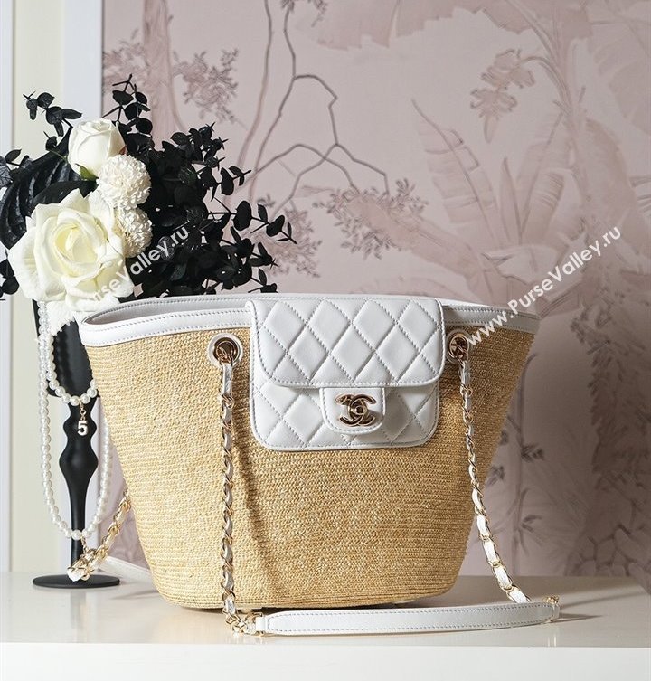 Chanel Raffia Straw and Calfskin Large Shopping Bag Beige/White 2025 AS5951 (yezi-250813007)
