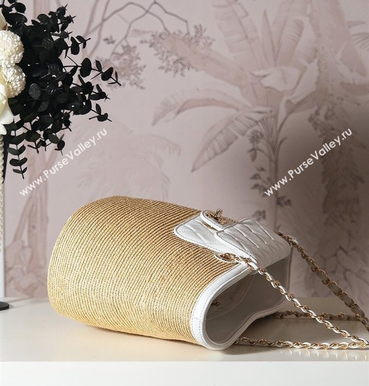 Chanel Raffia Straw and Calfskin Large Shopping Bag Beige/White 2025 AS5951 (yezi-250813007)