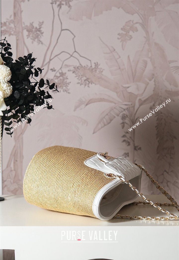 Chanel Raffia Straw and Calfskin Large Shopping Bag Beige/White 2025 AS5951 (yezi-251010084)