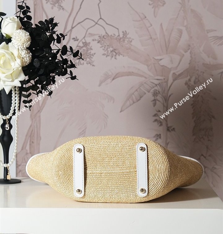 Chanel Raffia Straw and Calfskin Large Shopping Bag Beige/White 2025 AS5951 (yezi-250813007)